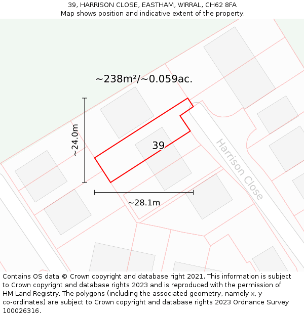 39, HARRISON CLOSE, EASTHAM, WIRRAL, CH62 8FA: Plot and title map