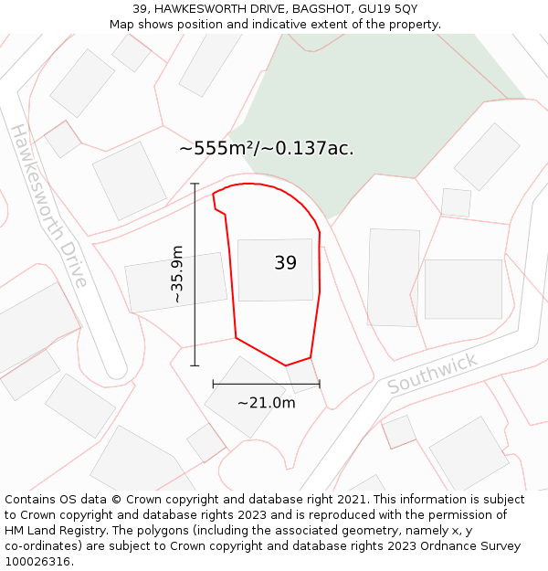 39, HAWKESWORTH DRIVE, BAGSHOT, GU19 5QY: Plot and title map