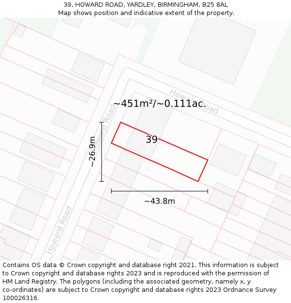 39, HOWARD ROAD, YARDLEY, BIRMINGHAM, B25 8AL: Plot and title map