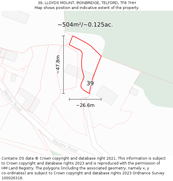 39, LLOYDS MOUNT, IRONBRIDGE, TELFORD, TF8 7HH: Plot and title map