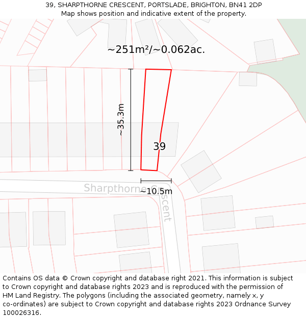 39, SHARPTHORNE CRESCENT, PORTSLADE, BRIGHTON, BN41 2DP: Plot and title map