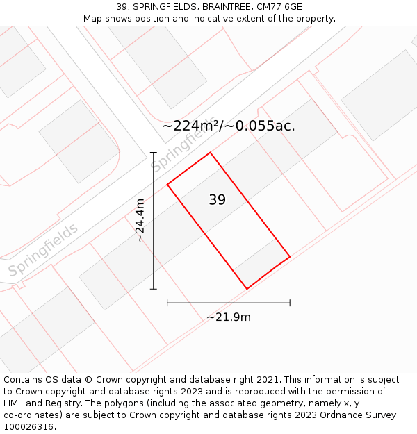 39, SPRINGFIELDS, BRAINTREE, CM77 6GE: Plot and title map