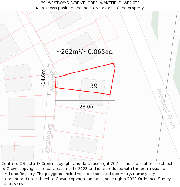 39, WESTWAYS, WRENTHORPE, WAKEFIELD, WF2 0TE: Plot and title map