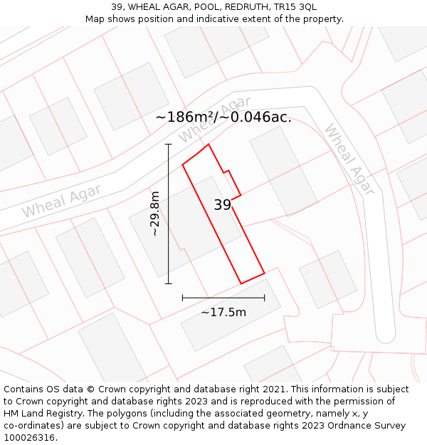 39, WHEAL AGAR, POOL, REDRUTH, TR15 3QL: Plot and title map