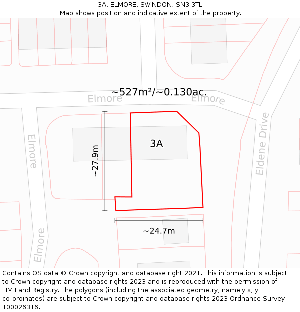 3A, ELMORE, SWINDON, SN3 3TL: Plot and title map