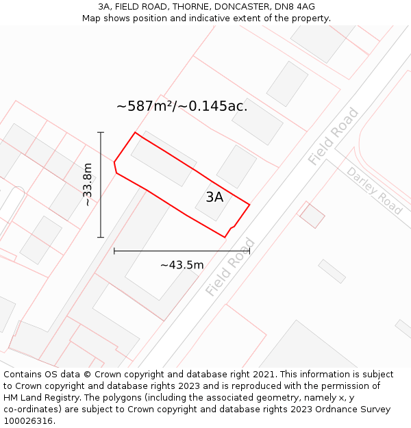 3A, FIELD ROAD, THORNE, DONCASTER, DN8 4AG: Plot and title map