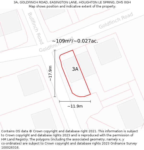 3A, GOLDFINCH ROAD, EASINGTON LANE, HOUGHTON LE SPRING, DH5 0GH: Plot and title map
