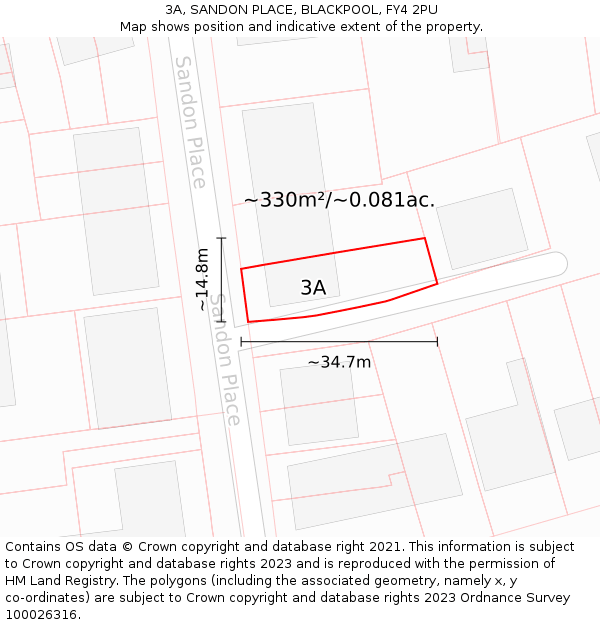 3A, SANDON PLACE, BLACKPOOL, FY4 2PU: Plot and title map