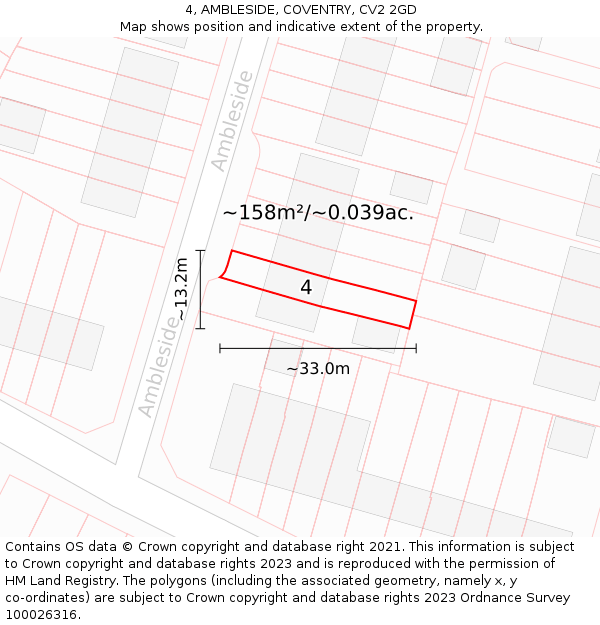 4, AMBLESIDE, COVENTRY, CV2 2GD: Plot and title map