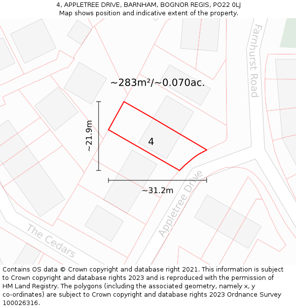 4, APPLETREE DRIVE, BARNHAM, BOGNOR REGIS, PO22 0LJ: Plot and title map
