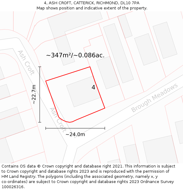 4, ASH CROFT, CATTERICK, RICHMOND, DL10 7PA: Plot and title map