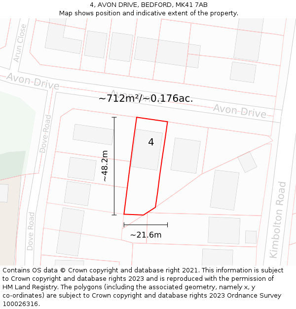 4, AVON DRIVE, BEDFORD, MK41 7AB: Plot and title map
