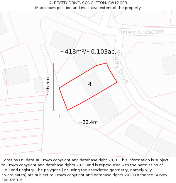4, BEATTY DRIVE, CONGLETON, CW12 2ER: Plot and title map