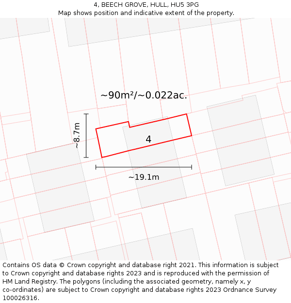 4, BEECH GROVE, HULL, HU5 3PG: Plot and title map