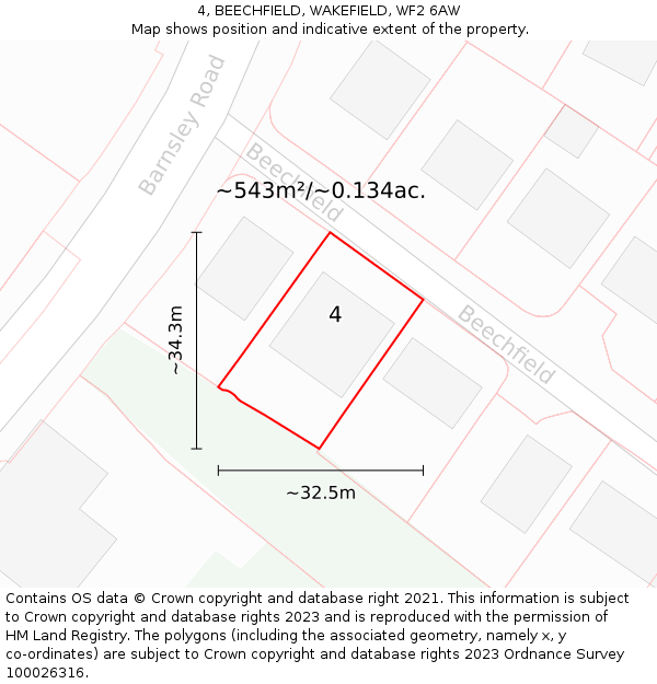 4, BEECHFIELD, WAKEFIELD, WF2 6AW: Plot and title map