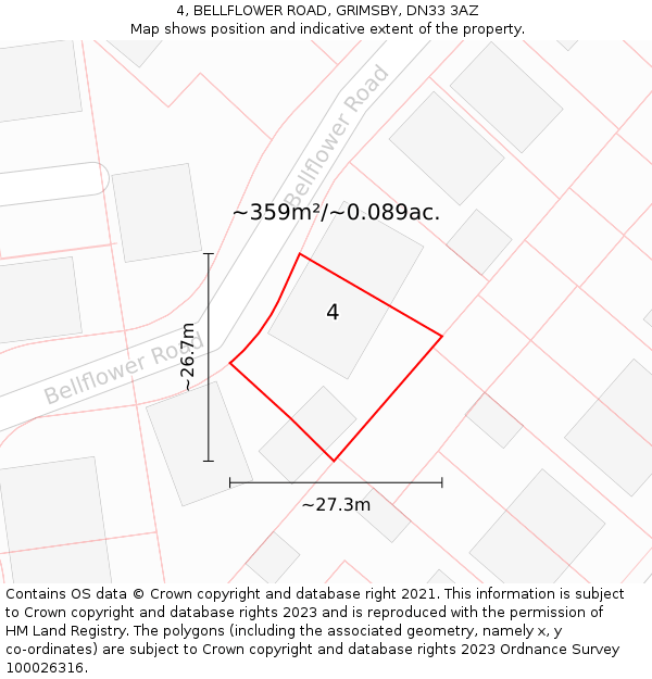 4, BELLFLOWER ROAD, GRIMSBY, DN33 3AZ: Plot and title map