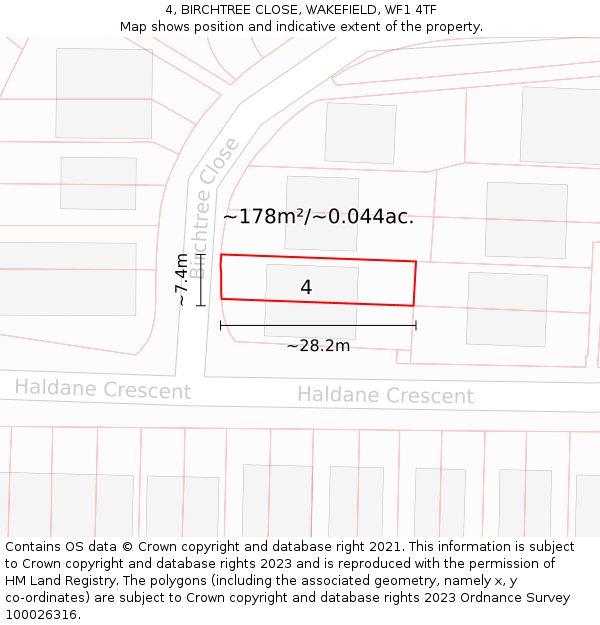 4, BIRCHTREE CLOSE, WAKEFIELD, WF1 4TF: Plot and title map