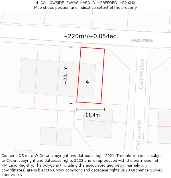 4, CALLOWSIDE, EWYAS HAROLD, HEREFORD, HR2 0HX: Plot and title map