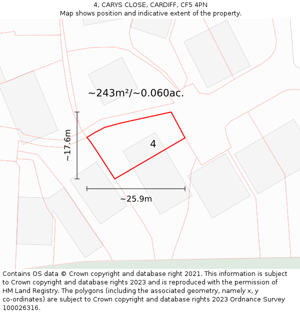 4, CARYS CLOSE, CARDIFF, CF5 4PN: Plot and title map