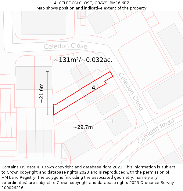 4, CELEDON CLOSE, GRAYS, RM16 6PZ: Plot and title map