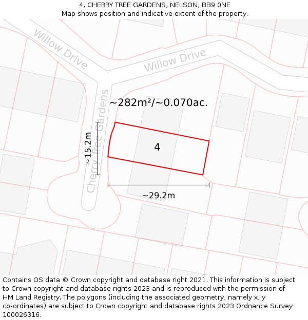 4, CHERRY TREE GARDENS, NELSON, BB9 0NE: Plot and title map