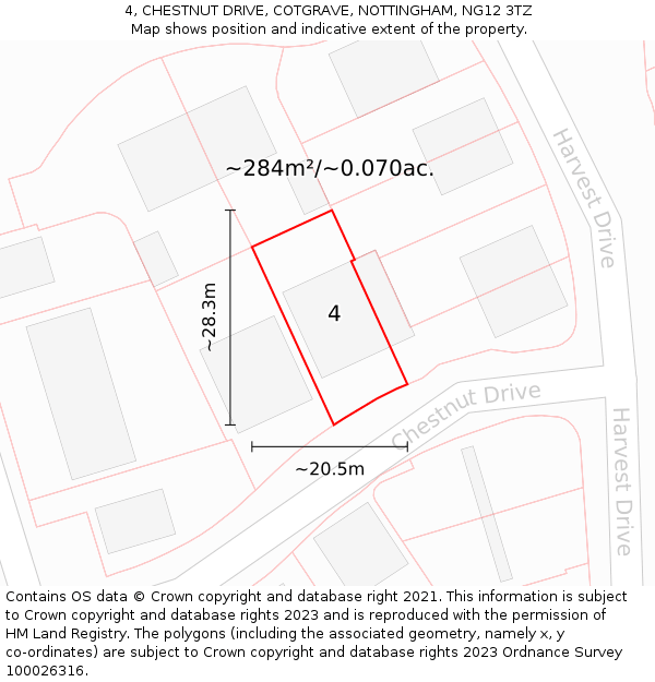 4, CHESTNUT DRIVE, COTGRAVE, NOTTINGHAM, NG12 3TZ: Plot and title map
