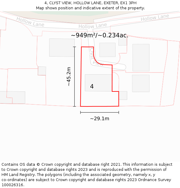 4, CLYST VIEW, HOLLOW LANE, EXETER, EX1 3PH: Plot and title map