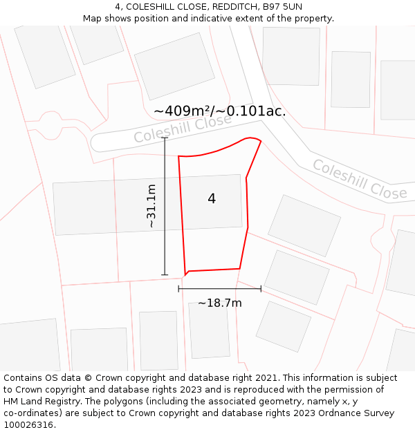 4, COLESHILL CLOSE, REDDITCH, B97 5UN: Plot and title map