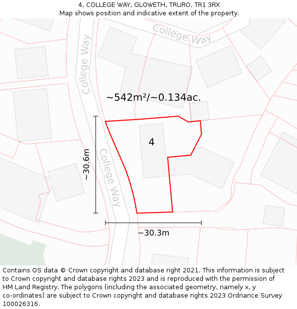 4, COLLEGE WAY, GLOWETH, TRURO, TR1 3RX: Plot and title map
