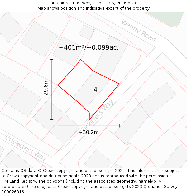 4, CRICKETERS WAY, CHATTERIS, PE16 6UR: Plot and title map