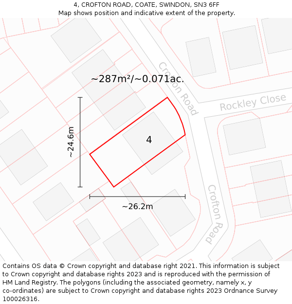 4, CROFTON ROAD, COATE, SWINDON, SN3 6FF: Plot and title map