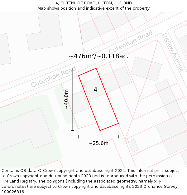 4, CUTENHOE ROAD, LUTON, LU1 3ND: Plot and title map