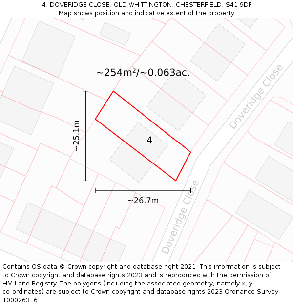 4, DOVERIDGE CLOSE, OLD WHITTINGTON, CHESTERFIELD, S41 9DF: Plot and title map