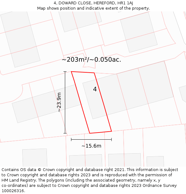 4, DOWARD CLOSE, HEREFORD, HR1 1AJ: Plot and title map