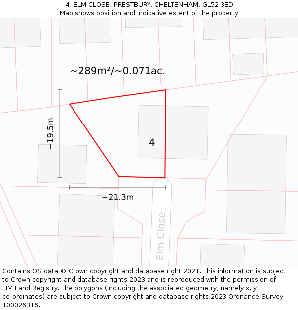4, ELM CLOSE, PRESTBURY, CHELTENHAM, GL52 3ED: Plot and title map