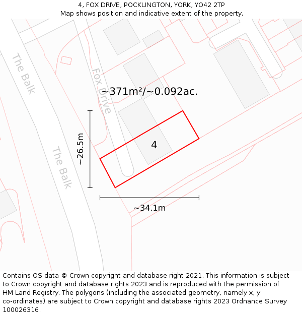 4, FOX DRIVE, POCKLINGTON, YORK, YO42 2TP: Plot and title map