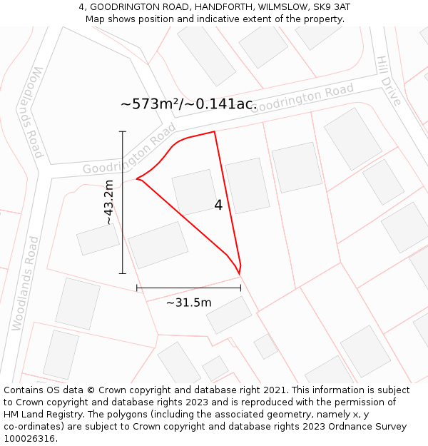 4, GOODRINGTON ROAD, HANDFORTH, WILMSLOW, SK9 3AT: Plot and title map
