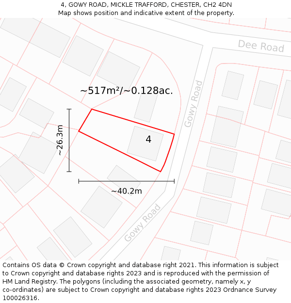 4, GOWY ROAD, MICKLE TRAFFORD, CHESTER, CH2 4DN: Plot and title map