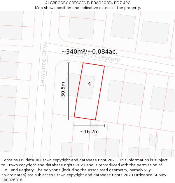 4, GREGORY CRESCENT, BRADFORD, BD7 4PG: Plot and title map