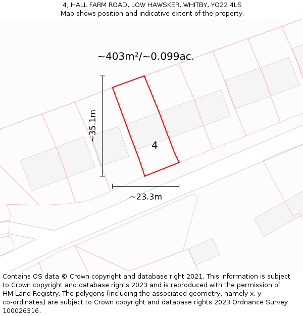 4, HALL FARM ROAD, LOW HAWSKER, WHITBY, YO22 4LS: Plot and title map