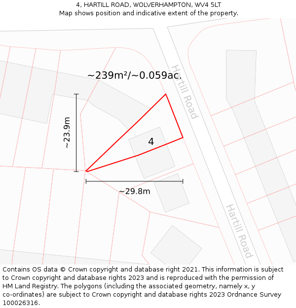 4, HARTILL ROAD, WOLVERHAMPTON, WV4 5LT: Plot and title map