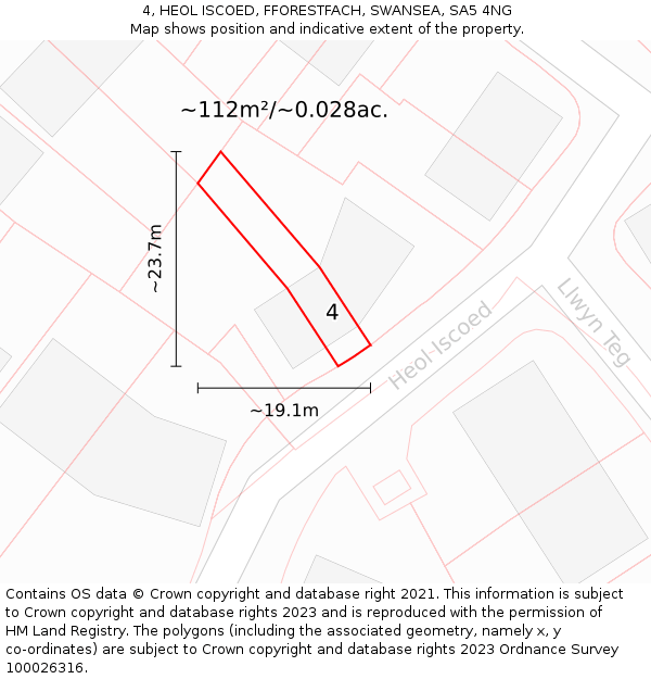 4, HEOL ISCOED, FFORESTFACH, SWANSEA, SA5 4NG: Plot and title map
