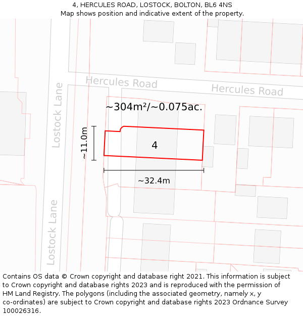 4, HERCULES ROAD, LOSTOCK, BOLTON, BL6 4NS: Plot and title map