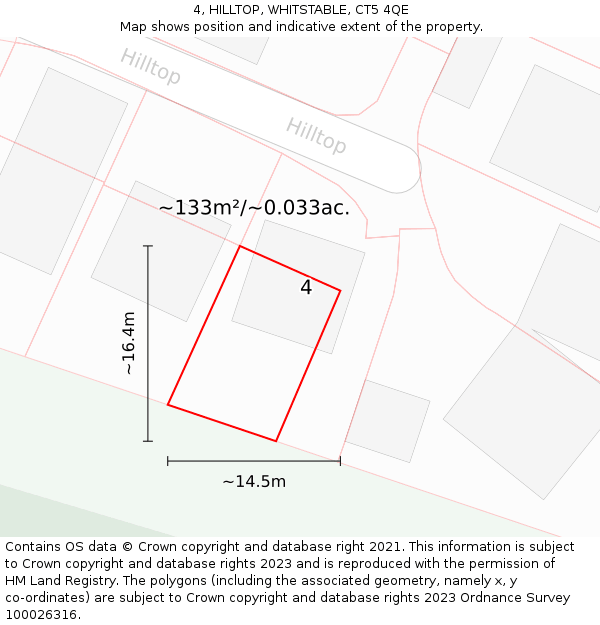 4, HILLTOP, WHITSTABLE, CT5 4QE: Plot and title map