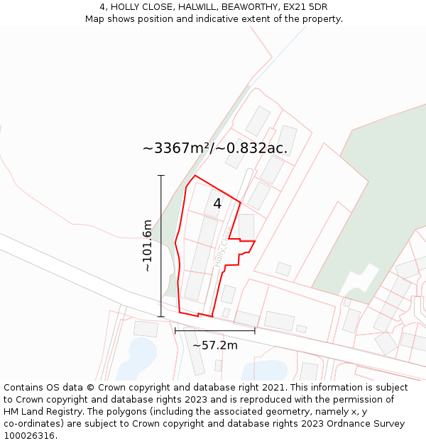 4, HOLLY CLOSE, HALWILL, BEAWORTHY, EX21 5DR: Plot and title map