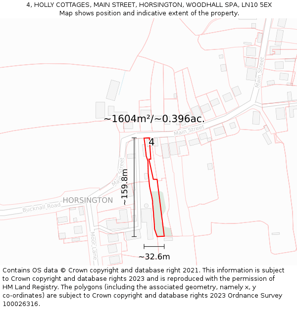 4, HOLLY COTTAGES, MAIN STREET, HORSINGTON, WOODHALL SPA, LN10 5EX: Plot and title map