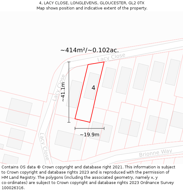 4, LACY CLOSE, LONGLEVENS, GLOUCESTER, GL2 0TX: Plot and title map