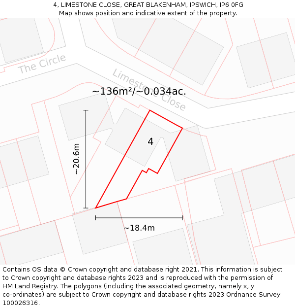 4, LIMESTONE CLOSE, GREAT BLAKENHAM, IPSWICH, IP6 0FG: Plot and title map