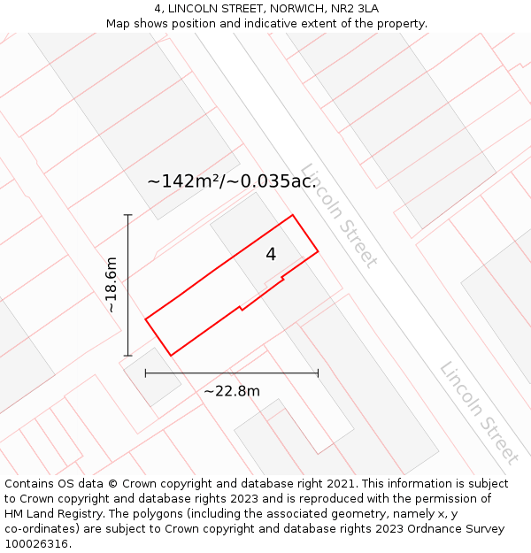 4, LINCOLN STREET, NORWICH, NR2 3LA: Plot and title map