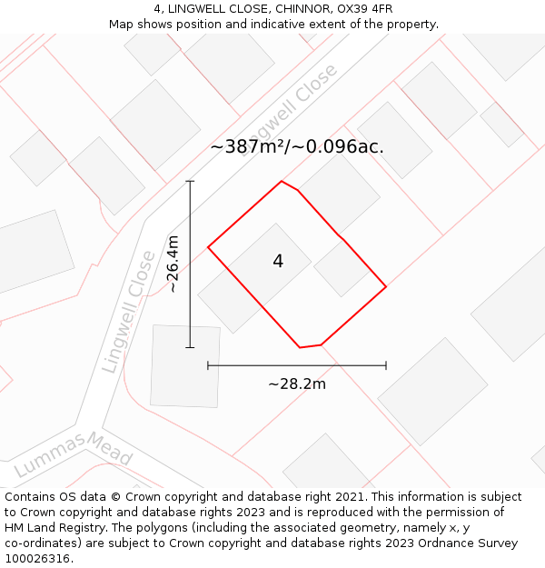 4, LINGWELL CLOSE, CHINNOR, OX39 4FR: Plot and title map